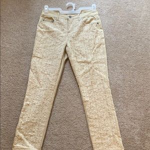 Cream embroidered straight leg pant